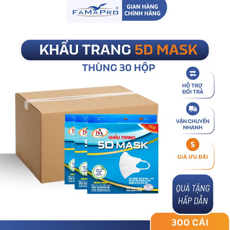 Khẩu trang Famapro 5D Quai Thun thịnh hành 3 lớp hôp 10 cái