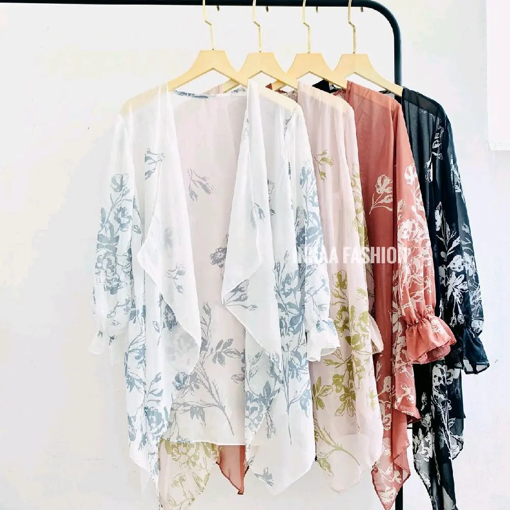 Outer Cardigan Wanita Korean Style Motif Bunga Bahan Ceruty Premium Cardi Oversize Kardigan Muslim Panjang Batwing Kondangan
