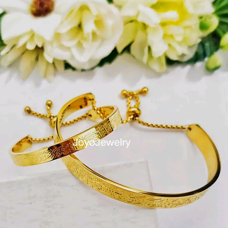 Gelang ayat kursi mewah elegan anti luntur + rantai serut adjustable Bracelets Stainless Emas