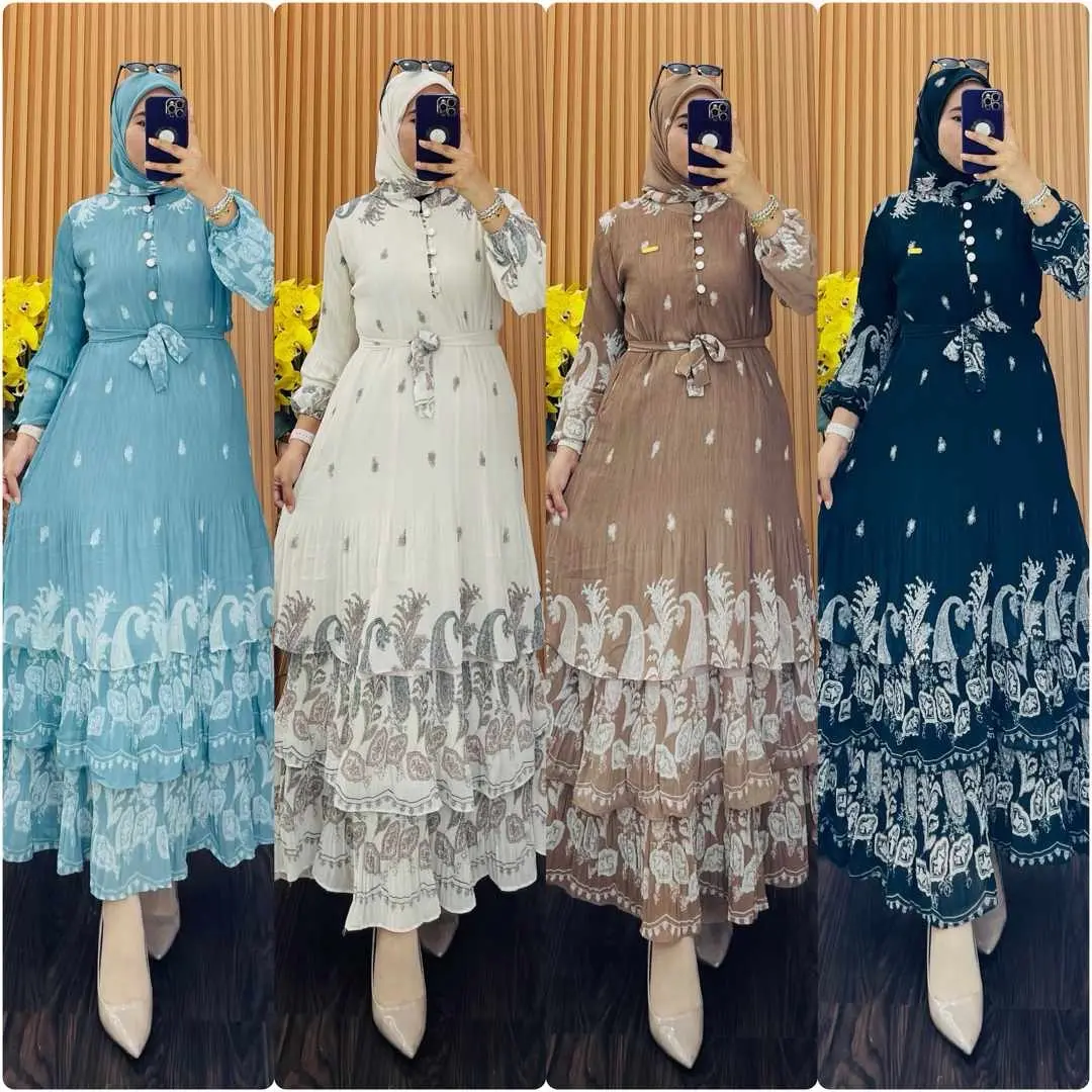 gamis wanita set hijab seruty prisket halus motif premium rimpel bawah keliling