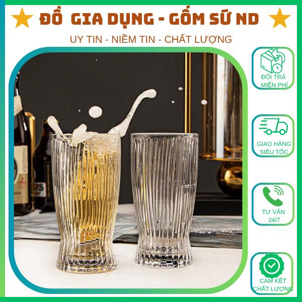 Bộ 6 Ly thủy tinh eo sọc, cốc thủy tinh chịu nhiệt pha cafe muối, nước ép, trà, sinh tố 270ml 360ml