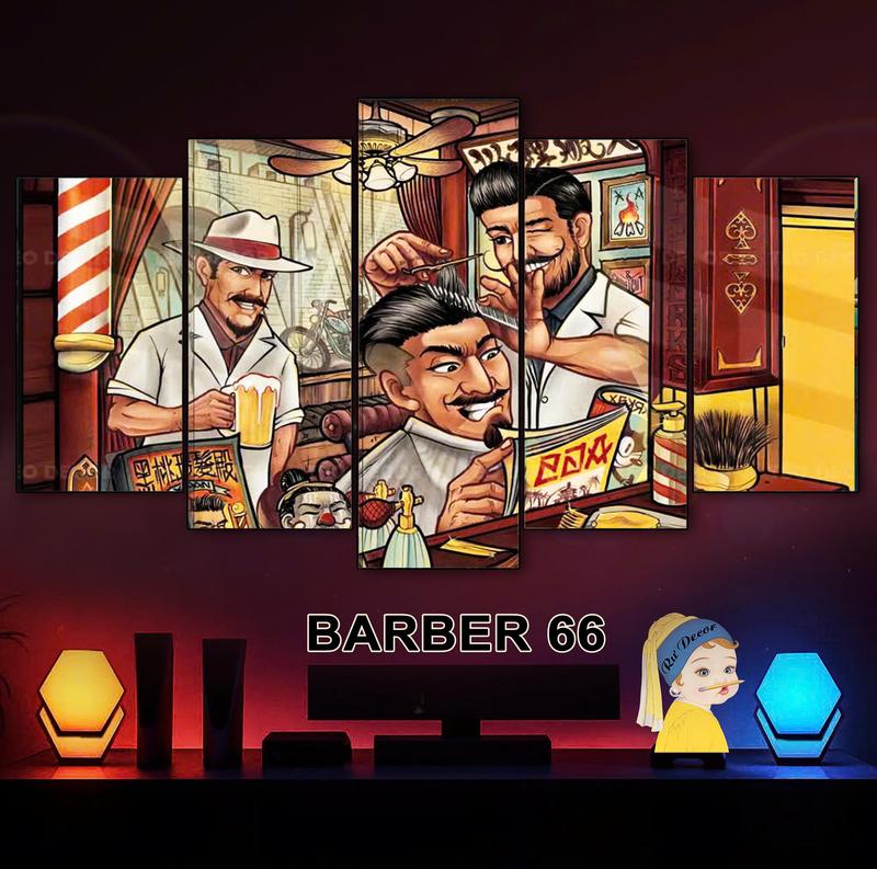 Tranh Trang Trí Salon Tóc Tiệm Barber 62-85 Bộ Tranh 5 Tấm Ghép Dán Tường Tráng Gương Cán Nhựa Fomex 5mm Dán Keo Chuyên Dụng BH Vận Chuyển Trang Trí Nhà Cửa Phòng Khách