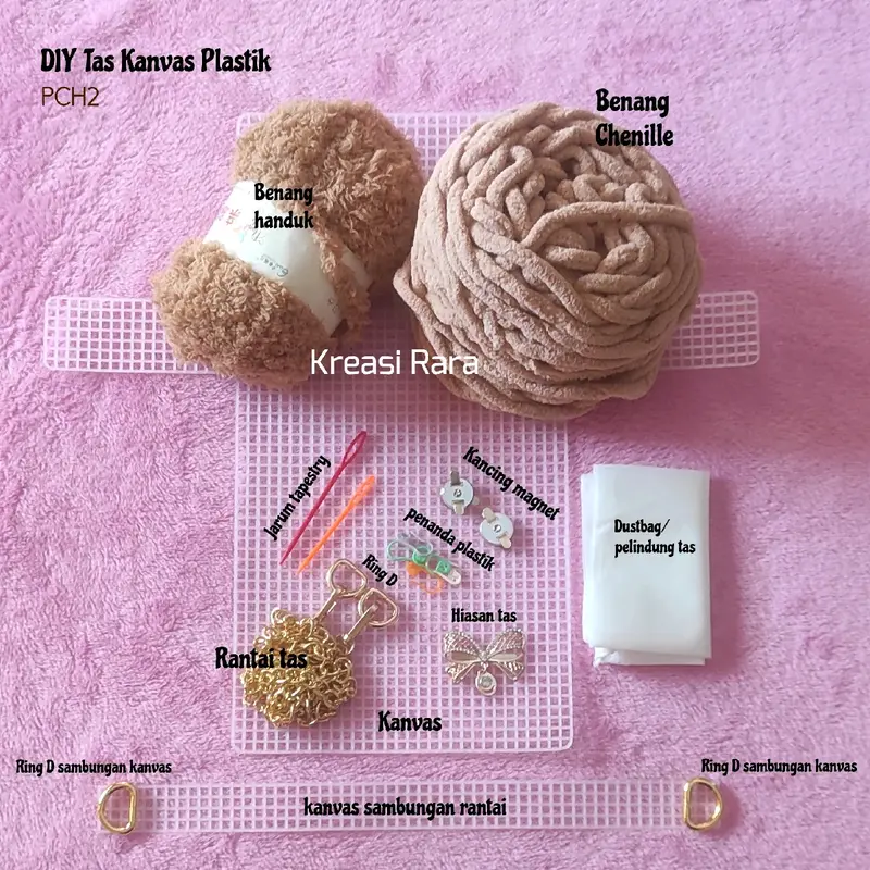 DIY Tas Kanvas Plastik/Mudah + tutorial/pemula friendly/benang handuk/towel yarn/benang chenille/variasi/aksesoris/Alat lengkap/PCH2 0