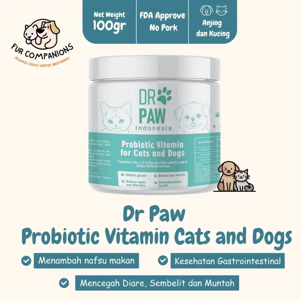 DR PAW - Vitamin Probiotik 100 Gr Anjing dan Kucing Untuk Kesehatan pencernaan dan penggemuk