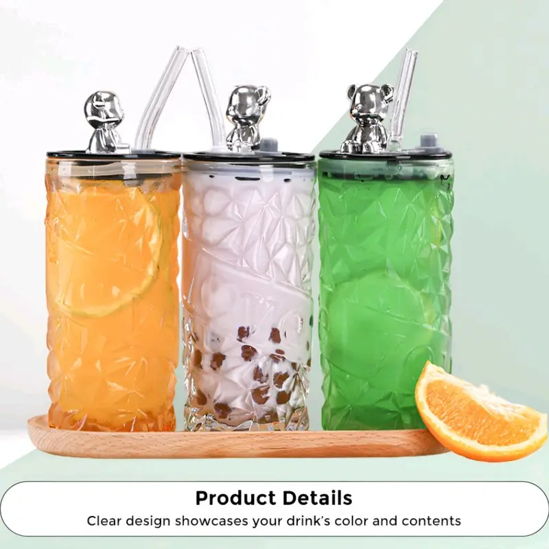 B ( B166 ) GELAS TUMBLER KACA MOTIF KRISTAL KASAR TUTUP BERUANG KEMASAN BOX Minuman Bottles Kitchenware Water 0