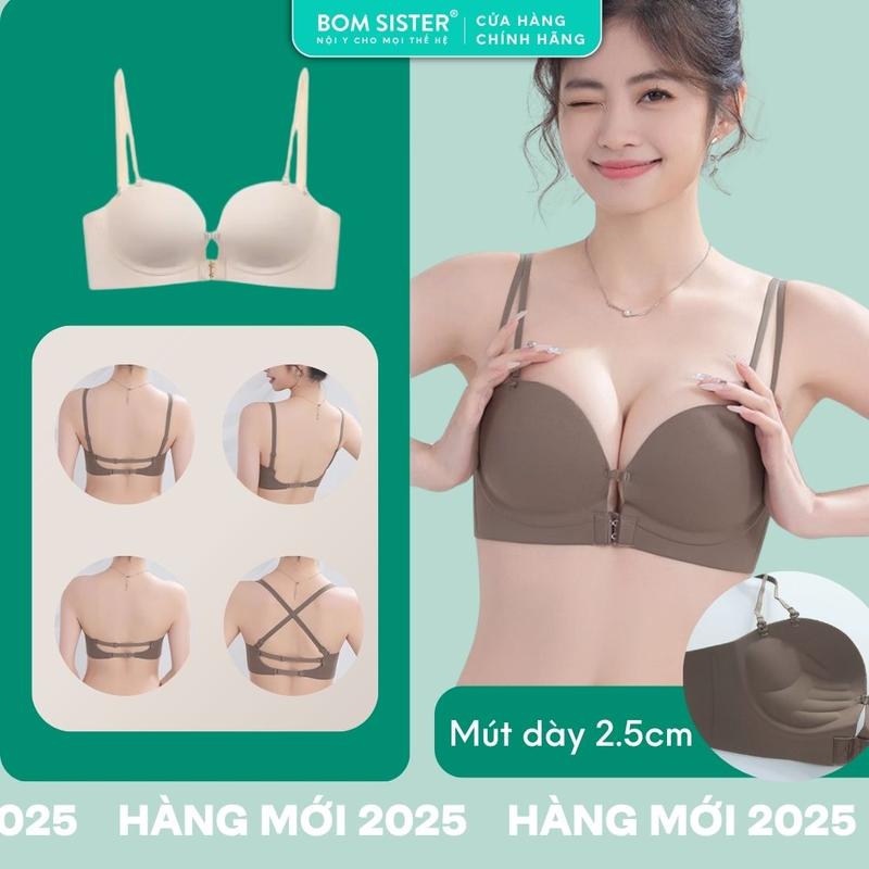 Áo lót cài trước, áo ngực không gọng dây đôi mặc được nhiều kiểu chất su mịn BOM Sister A2075
