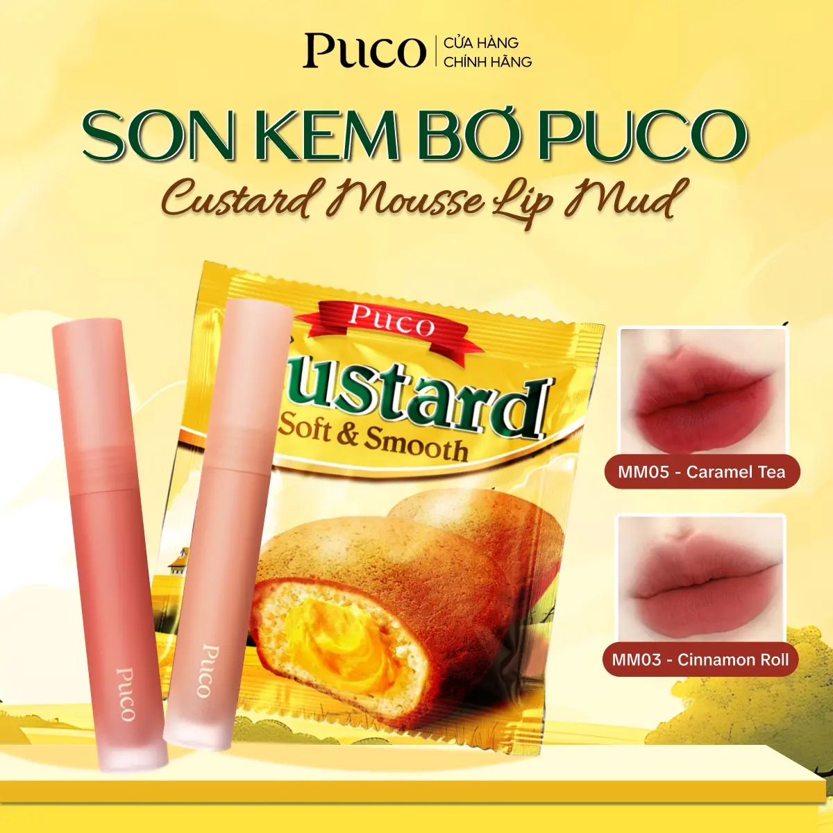 PUCO Son Kem Bơ Custard Lip Mud xốp, mịn, mướt lên màu chuẩn không gây khô môi giúp làm đầy rãnh môi 2.5g