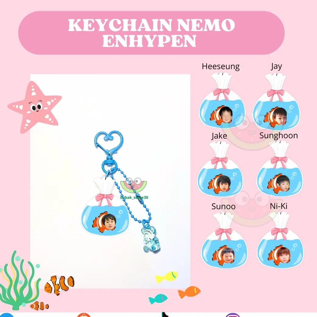 KEYCHAIN NEMO ENHYPEN IKAN PRINTILAN KEYRING GANCI GANTUNGAN TAS KUNCI KONSER HEESEUNG JUNGWON JAY JAKE SUNGHOON SUNOO NIKI