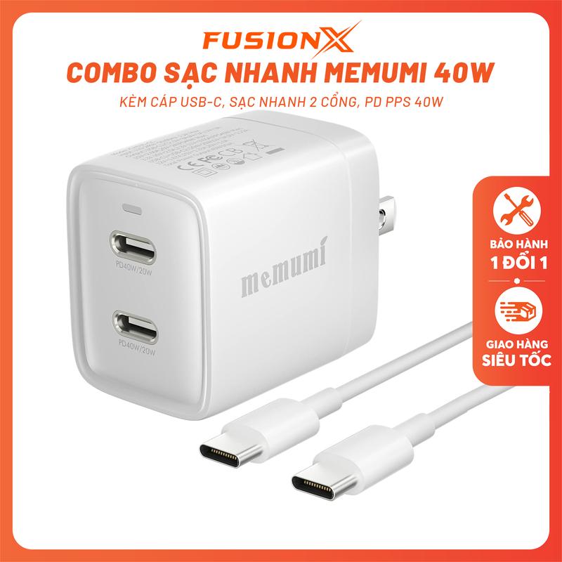  HÙNG RV  Củ Sạc Nhanh MEMUMI PD PPS 40W - Sạc Siêu Nhanh 2 Thiết Bị Cùng Lúc USB-C x 2 GaN ABS + PC Bảo Hành 100 Ngày 