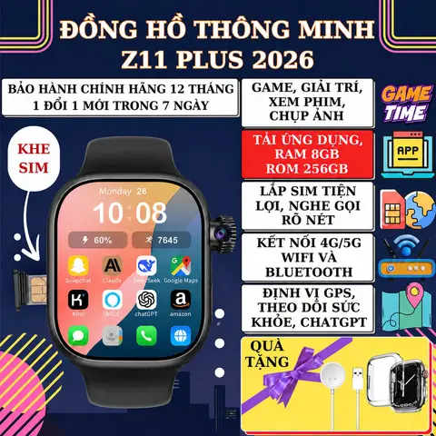 Đồng Hồ Thông Minh Lắp Sim Z11 PLUS 2026 Nghe Gọi, Học Tập Chat GPT, Định Vị, Camera, Video Call
