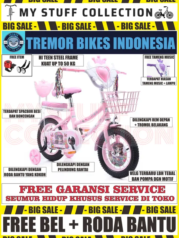 SEPEDA MINI ANAK UKURAN 16 INCH COCOK UNTUK USIA 4 TAHUN HINGGA 7 TAHUN BONUS KERANJANG DAN BONCENGAN SERTA BEL SEPEDA sepeda little 4