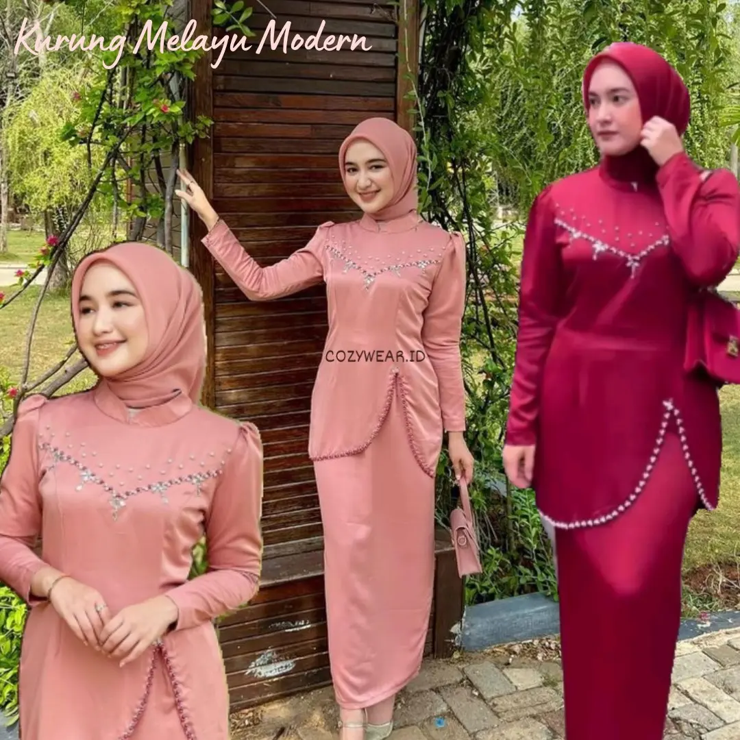 Cozywear Kurung melayu payet baju bridesmaid setelan kondangan Dress Mewah Formal Wanita Muslim Panjang Lebaran Gamis