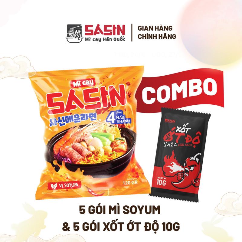 Mì cay Sasin vị Soyum (combo 5 gói mì Soyum + 5 gói xốt ớt độ) BSET0116