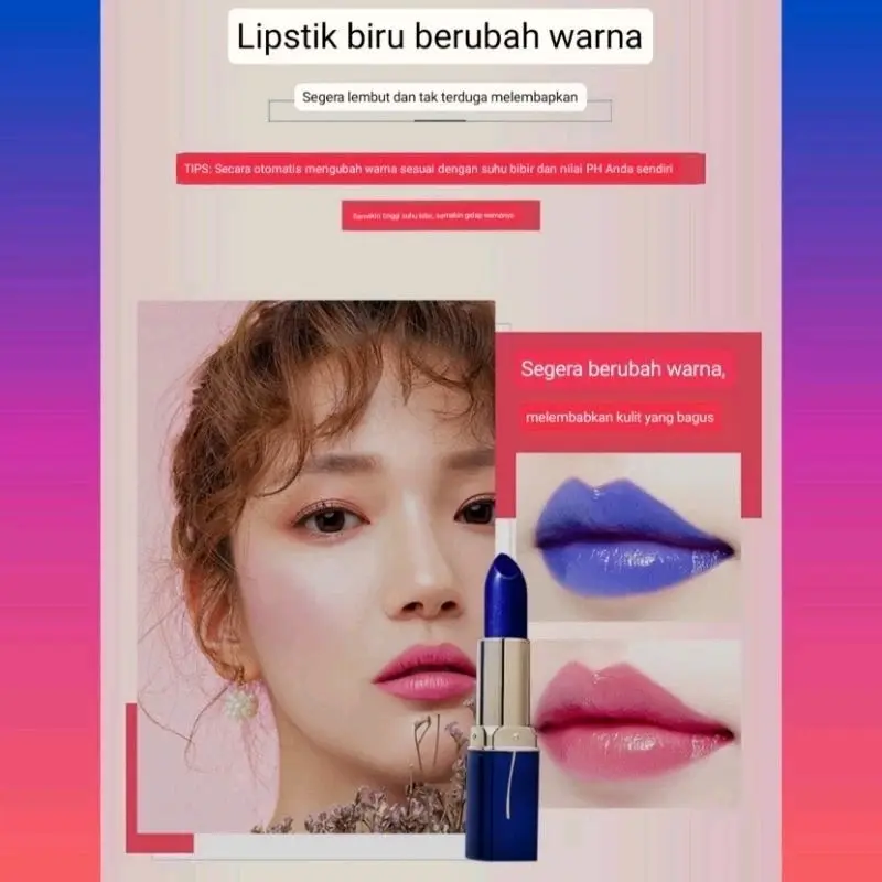 [LESSXCOCO Blue Lipstick Color Changing Moisturizing lessxcoco Lip Gloss Lipstik Biru Rubah Warna Waterproof Original Terlaris] Bibir Lasting 3