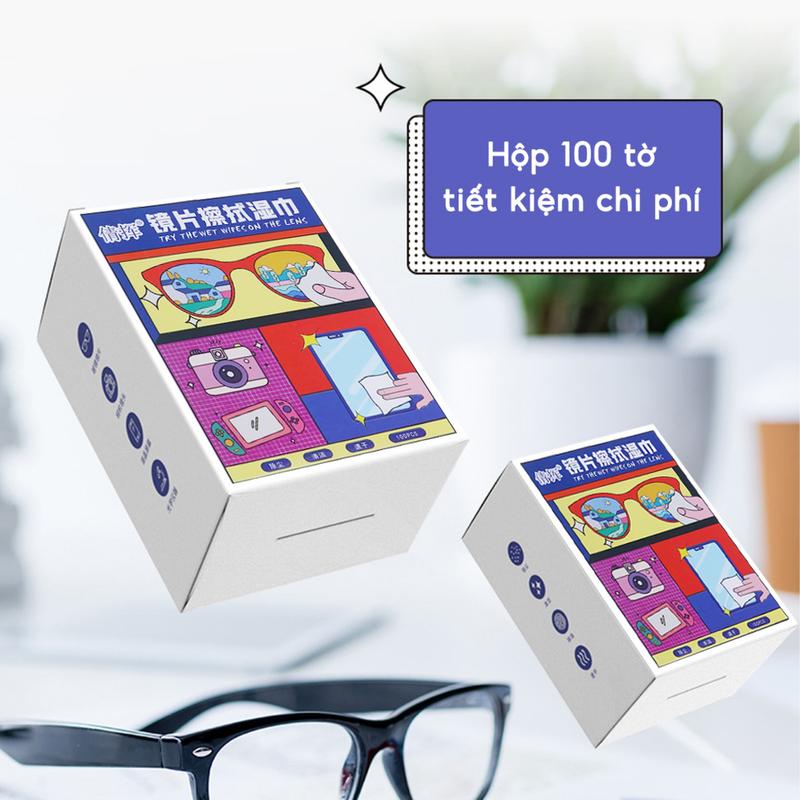 Hộp 100 Khăn lau kính nano JYoohome chống bám hơi nước, Giấy lau kính mắt chống…