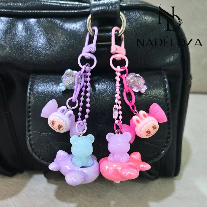 Nadeldza Mini Strap Chain Bag Charm Labubu Pesawat / Gantungan Tas Hp Karakter Labubu Lucu 0