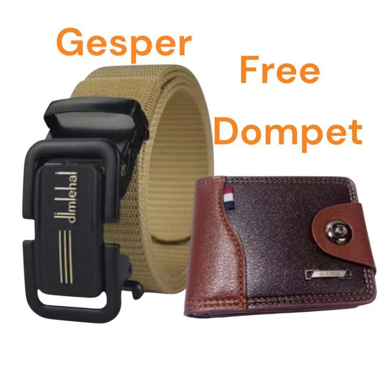 Gesper Sabuk Pria Wanita NYLON canvas rell plus dompet lipat Mini  Kancing kombinasi 1049 Mortega paket dompet rell 01