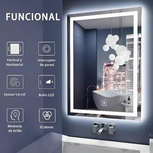 Espejo con iluminación LED, dimensiones: 57 cm x 41,5 cm y 115 cm x 35 cm, para colgar en la pared, equipado con iluminación de temperatura de color regulable (3000 K/4000 K/6000 K), botones táctiles inteligentes y luz de maquillaje de intensidad regulable.