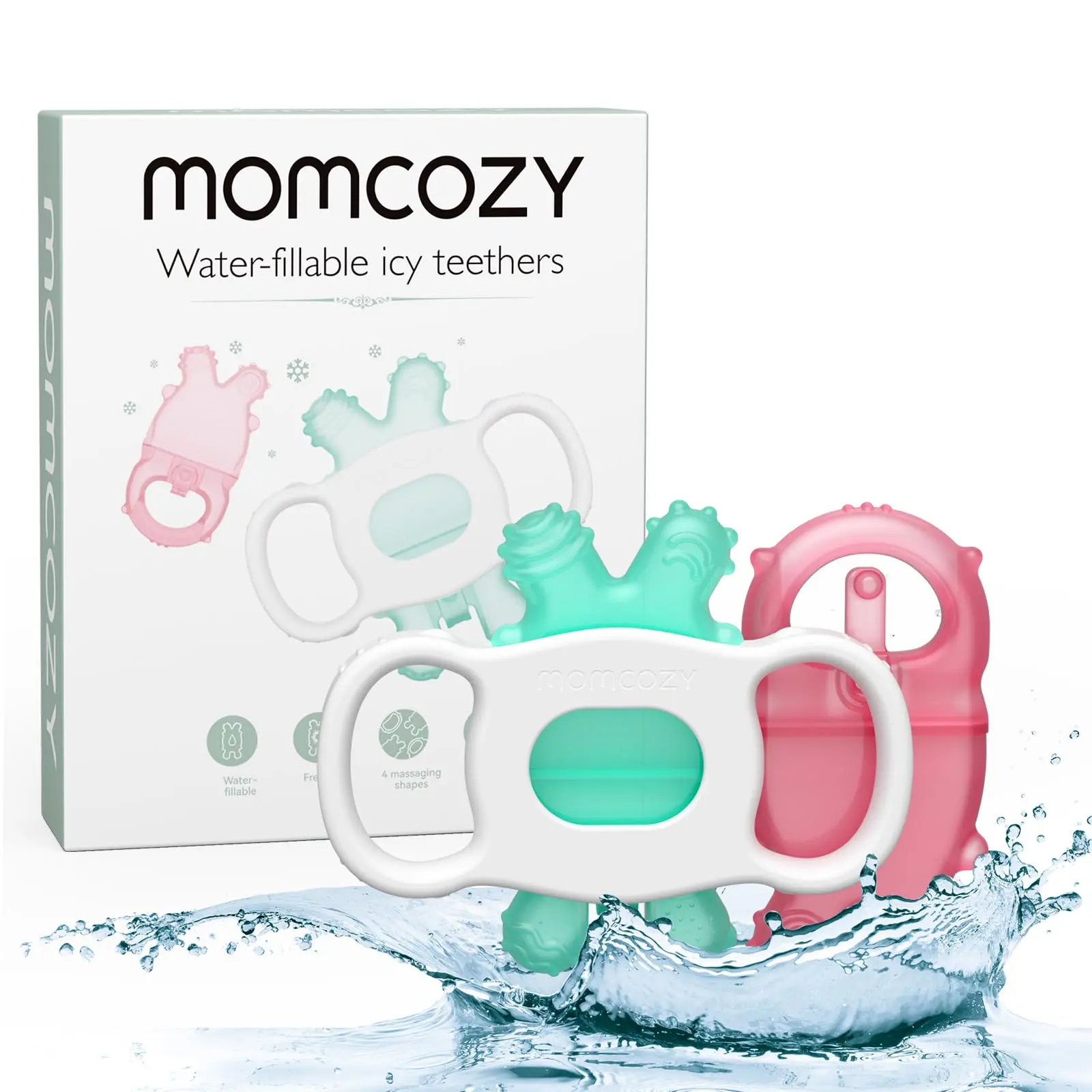 Momcozy Baby Teether Toys, Water Fillable Teether Silicone Cold Teether, Baby Teething Toys Chill Teether, Baby Water Teether for Teething Relief 0-12 Months