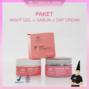 HIQWEEN PAKET KINCLONG ANTI FLEK SABUN + RETINOL NIGHT GEL + SHINING GLOW DAY CREAM Krim Siang Malam Niacinamide Mencerahkan Pencerah Kulit Flek Hitam Melasma HIQWEEN PAKET KINCLONG ANTI FLEK SABUN + RETINOL NIGHT GEL + SHINING GLOW DAY CREAM Krim Siang Malam Niacinamide Mencerahkan Pencerah Kulit Flek Hitam Melasma