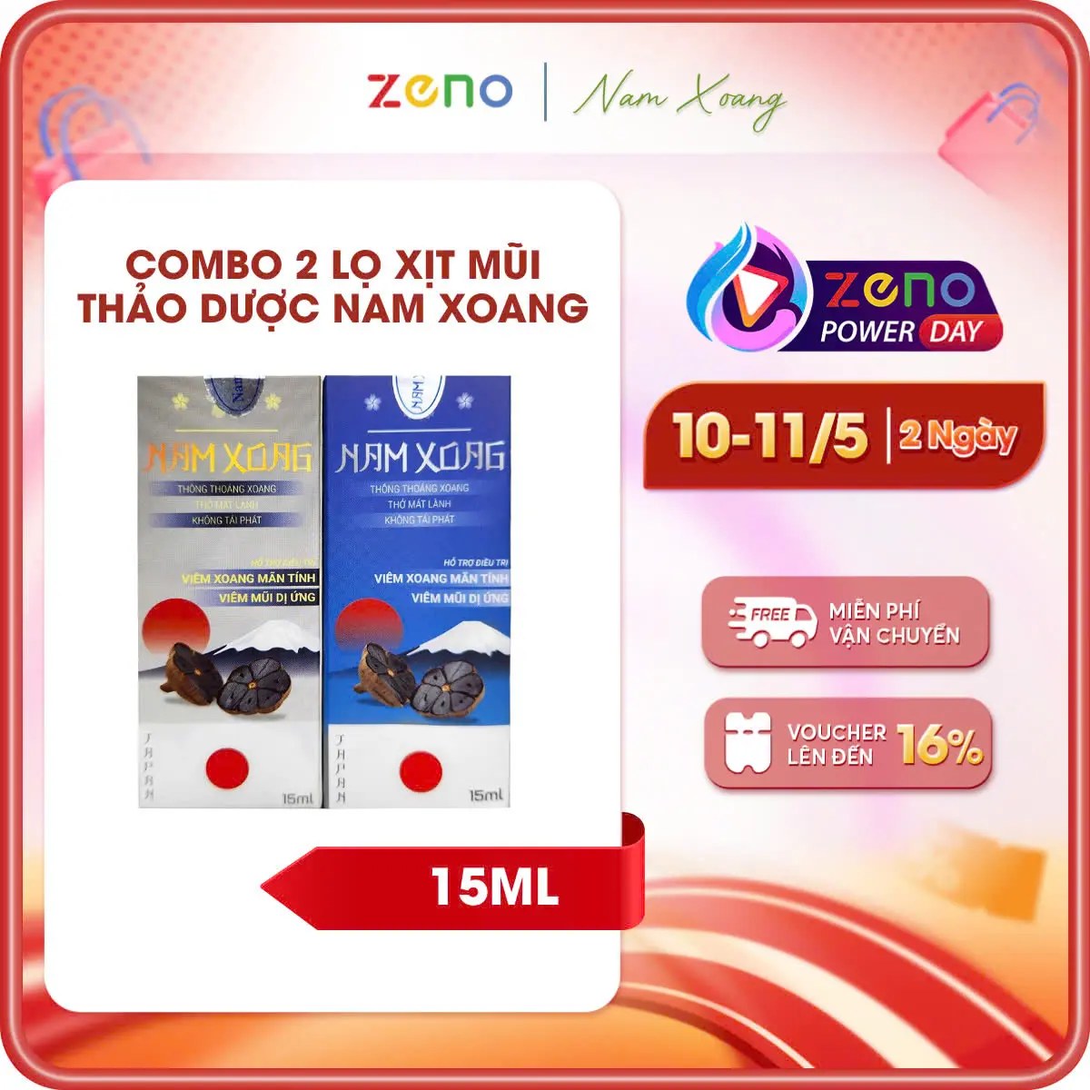 Combo 2 lọ Xịt mũi thảo dược NAM XOANG 15ml (1 ghi vàng cấp 1+ 1 xanh dương cấp 2) - Hương Thảo Dược Mát Lành, Thư Giãn Cho Mũi