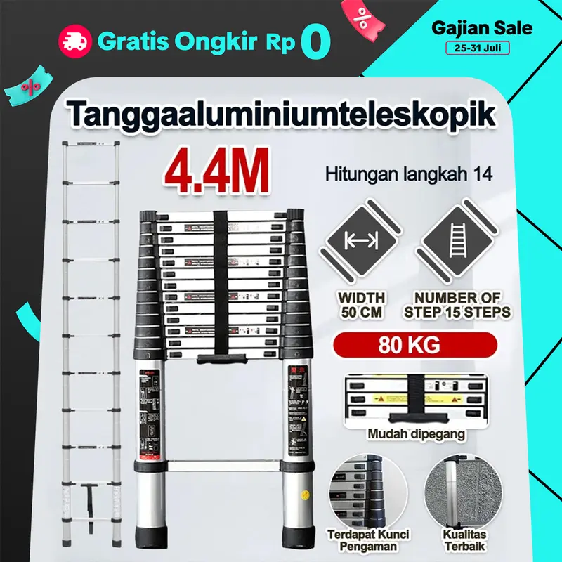 Tangga Lipat Aluminium 4.4M/Teleskopik Single Telescopic Ladder4.4M /Double Telescopic Ladder4.4M/Tangga 4.4 M Lipat Alumunium 0