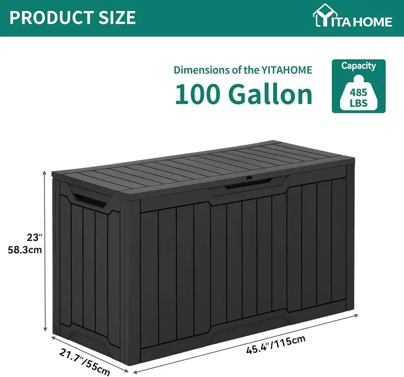 YITAHOME 100 Gallon Resin Deck Box, Weather Resistant Outdoor Storage Box, Lockable Indoor Outdoor Storage for Supplies and Essentials, Black/Taupe/Dark Grey 5