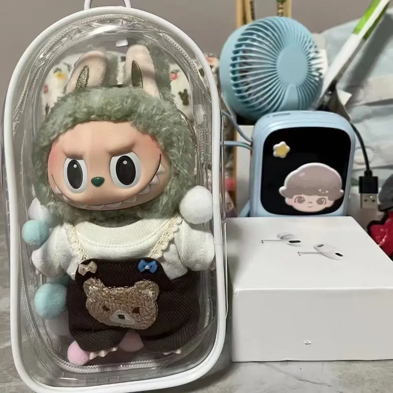 Tas penyimpanan boneka transparan Tas pelindung boneka transparan termasuk gantungan kunci dan pom pom 5