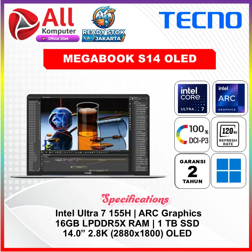 TECNO MEGABOOK S14 OLED ULTRA 7 155H 16GB 1TB 14.0 2.8K 120HZ W11 - NORMAL