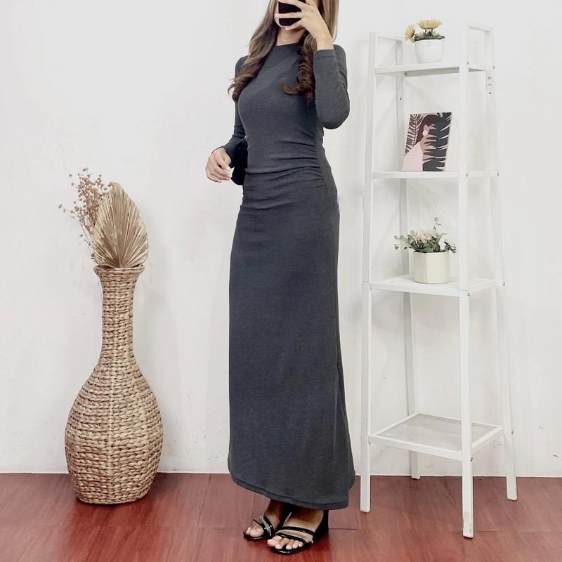 Orina Dress Wanita Knit Dress Terbaru 2025 / Long Dress Knit Polos Press Body / Baju Kondangan Dress Hitam / Dress Panjang Wanita Remaja Dewasa / Dress Casual Basic Dress Bodycon 8