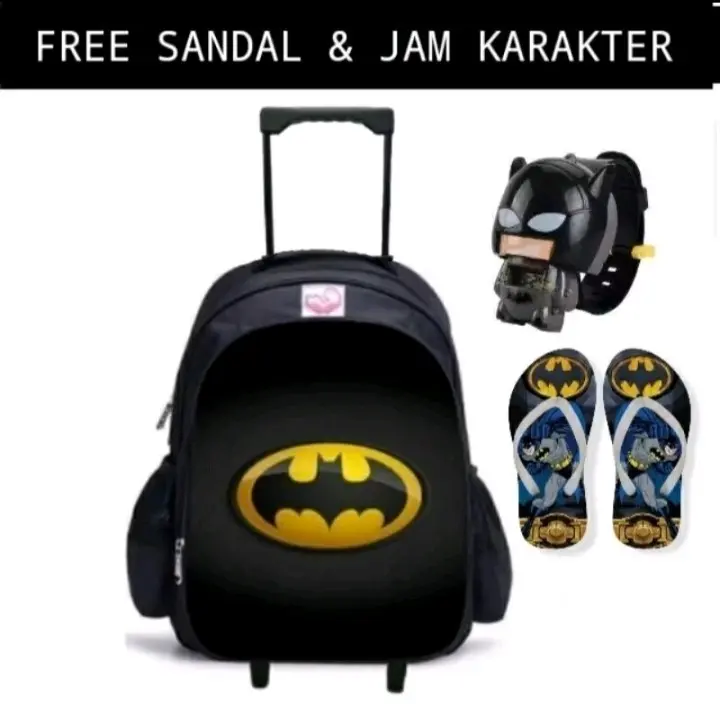 COD/ Paket Hemat 3in1 Tas Ransel Troli Anak Laki-laki/Ransel Troly Superhero Free Jam Tangan Dan Sandal spon 5