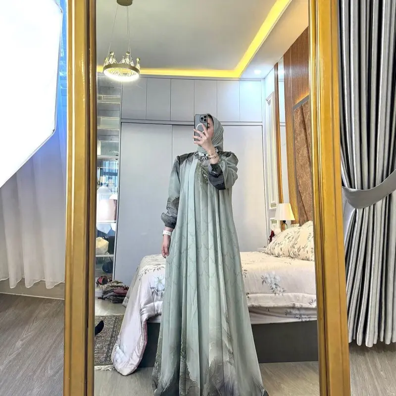 HSN-Gamis Mhena Set Hijab Cruty Gamis Ceruty Babydol Gamis Motif Elegan Gamis Busui Frendly Gamis Wanita Terbaru Dress Muslim 4