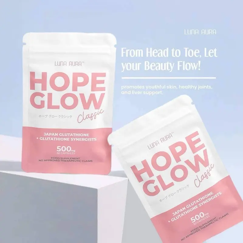 Luna Aura Hope Glow Gluta Classic - 500mg Supplement with Reduced L- Glutathione & N-Acetyl Cysteine for Radiant Beauty
