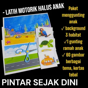 AKTIFITAS MENGGUNTING ANAK KERTAS TEBAL BERBAGAI MACAM TEMA