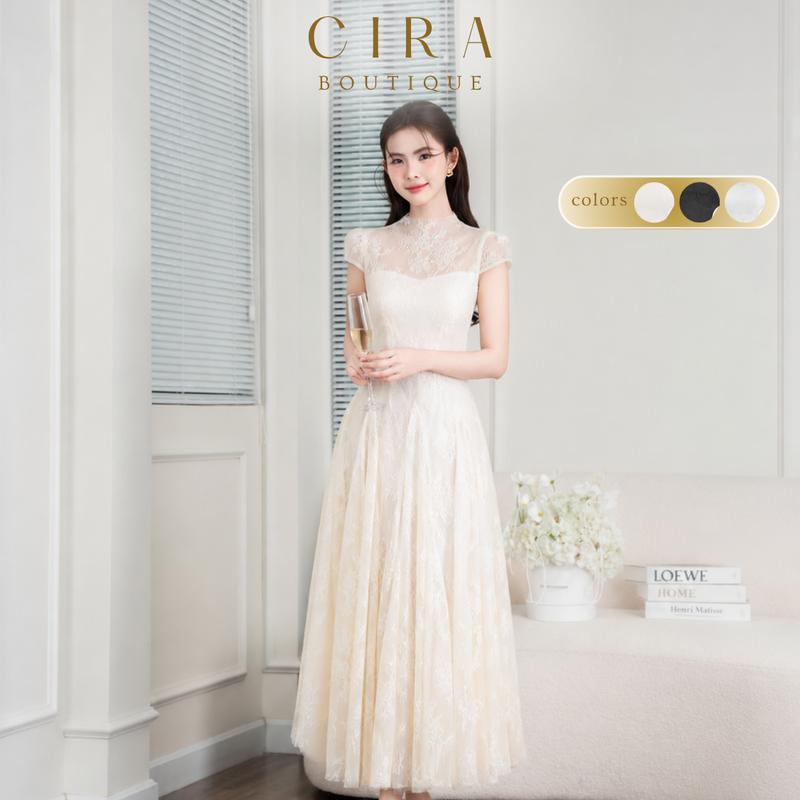Cira Boutique Đầm Dự Tiệc Ren Hoa Dáng Xoè Tay Ngắn Hở Lưng D1444 - Chất Liệu Cao Cấp Sang Trọng, Phù Hợp Đi Làm, Đi Chơi Và Dự Tiệc