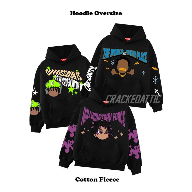 Hoodie Jemper Oversize Crackedattic Cotton Fleece Unisex Pria Wanita 0