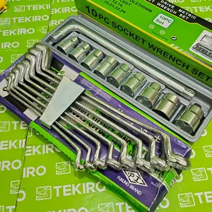 Paket Perkakas Kunci Shock Sok Set 8 Sampai 24 mm 10 Pcs 1/2 6pt Victory + Kunci Ring Pas 1 Set Lengkap Fukung / kunci bengkel tekiro full set - Lengkap