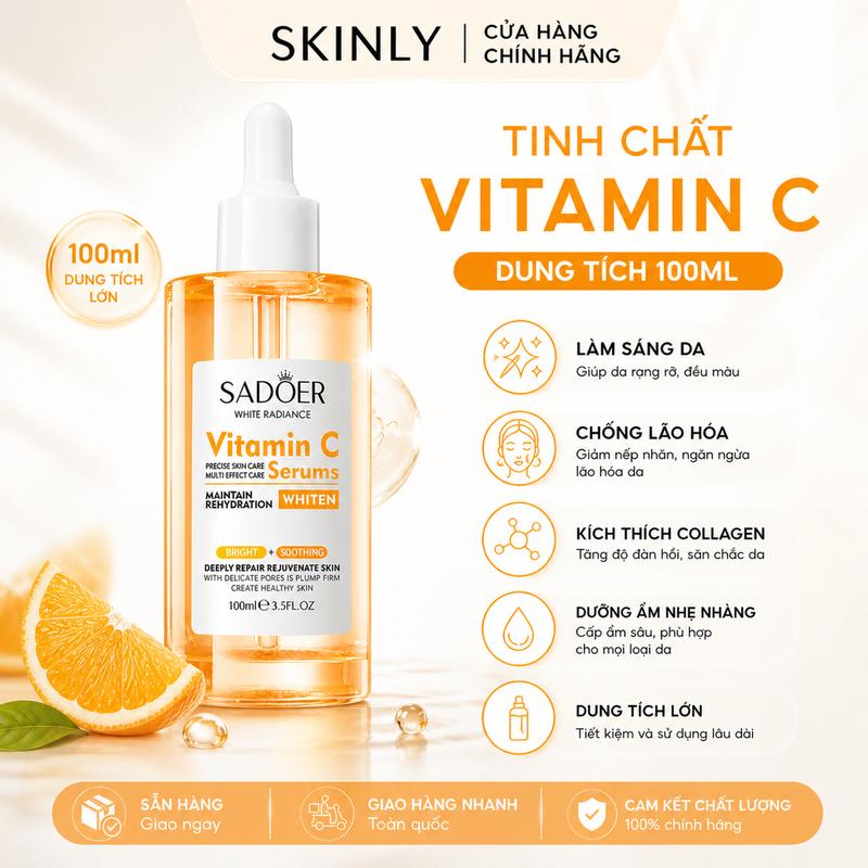 SADOER Serum Vitamin C làm trắng 100ml,Chống Oxy hóa làm sáng da,Nhẹ nhàng giữ ẩm hydrat hóa chậm lão hóa