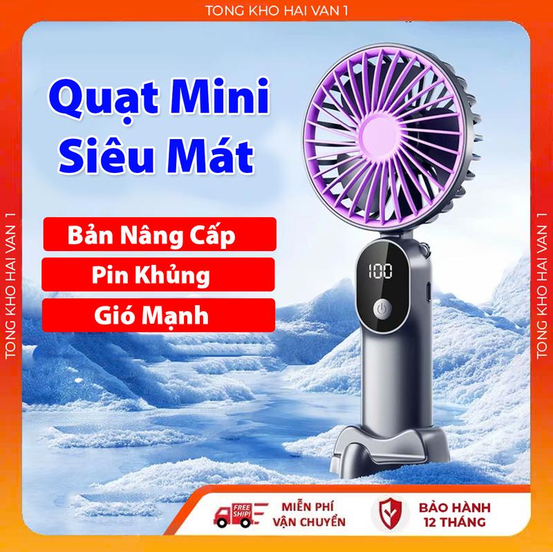  Quạt cầm tay mini QX18 pin khủng 6 cấp độ gió mạnh màn hình hiển thị pin có thể sạc lại tặng kèm dây đeo và cáp sạc bảo hành 12 tháng 