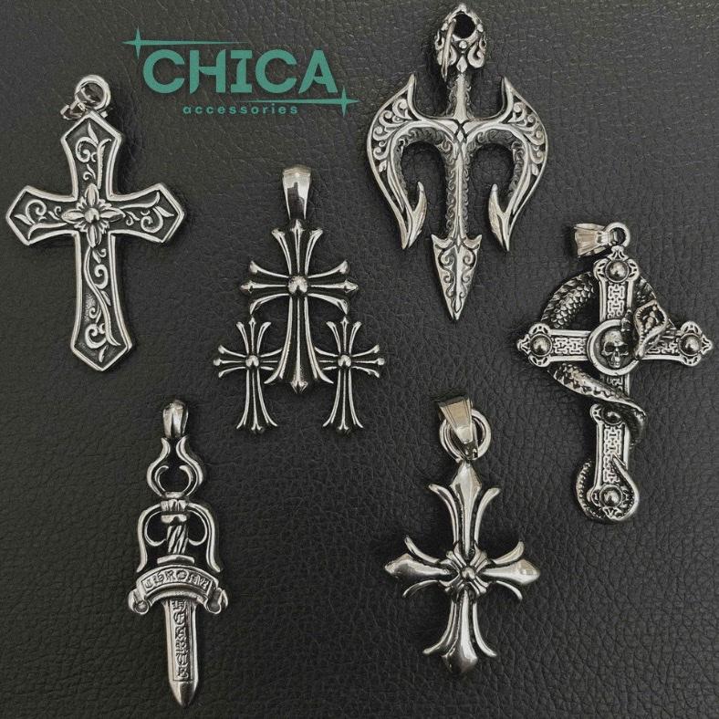 Mặt vòng Chica accessories - Mặt vòng Chrome Heart Thép Titan Mạ Bạc Không Gỉ tặng kèm vòng cổ