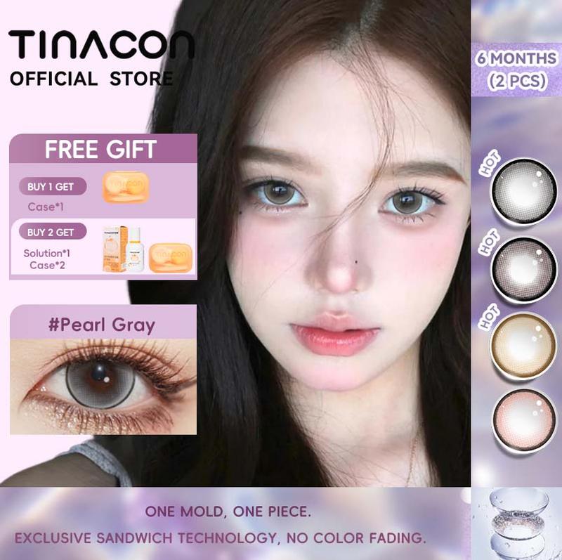  【6 months TINACON LENS 2 chiếc 6 tháng Pearl Gray màu xám dành cho mắt to DIA 14,2-14,5mm  Giá 1 Đôi + Kèm Khay Dụng Cụ   sử dụng trong 6 tháng CÓ CẬN 0.00-8.00 