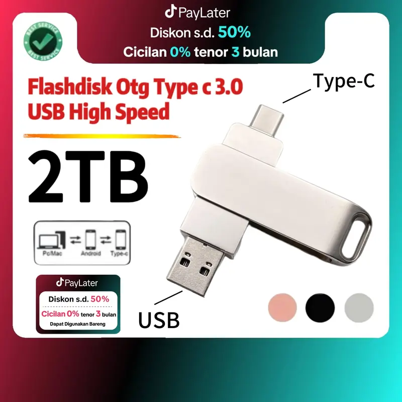 2TB Flashdisk type c 1TB 3.0 usb High Speed 32GB 128GBB 512GB 256GB Anti Air Untuk Komputer Penyimpanan Hitam Merah Otg Storage 0