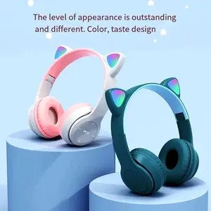 P47M Headset Bluetooth Nirkabel dengan Lampu LED Kucing Batal Suara Earbuds Nirkabel Headphone Earphone