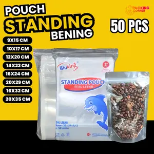 50 PCS Standing Pouch Bening Transparan STP PP Klip Kemasan Makanan Minuman Double Seal