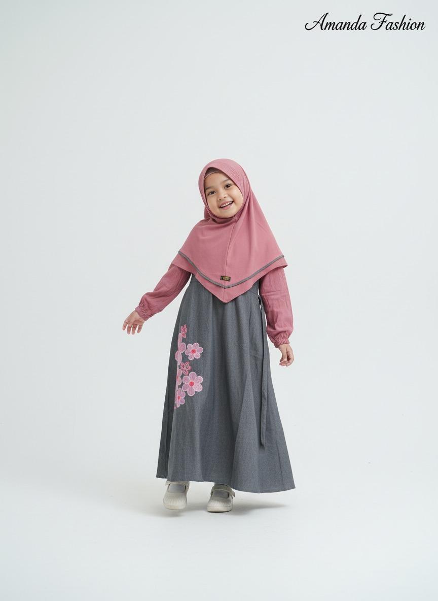 Gamis Amanda Badriya Kids Bahan Soft Jeans Mix Rayon Twill Premium