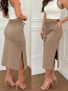 Vestido largo recto nuevo de primavera/verano para mujer, con abertura lateral y cintura elástica, falda corta; pieza de moda elegante y cómoda.