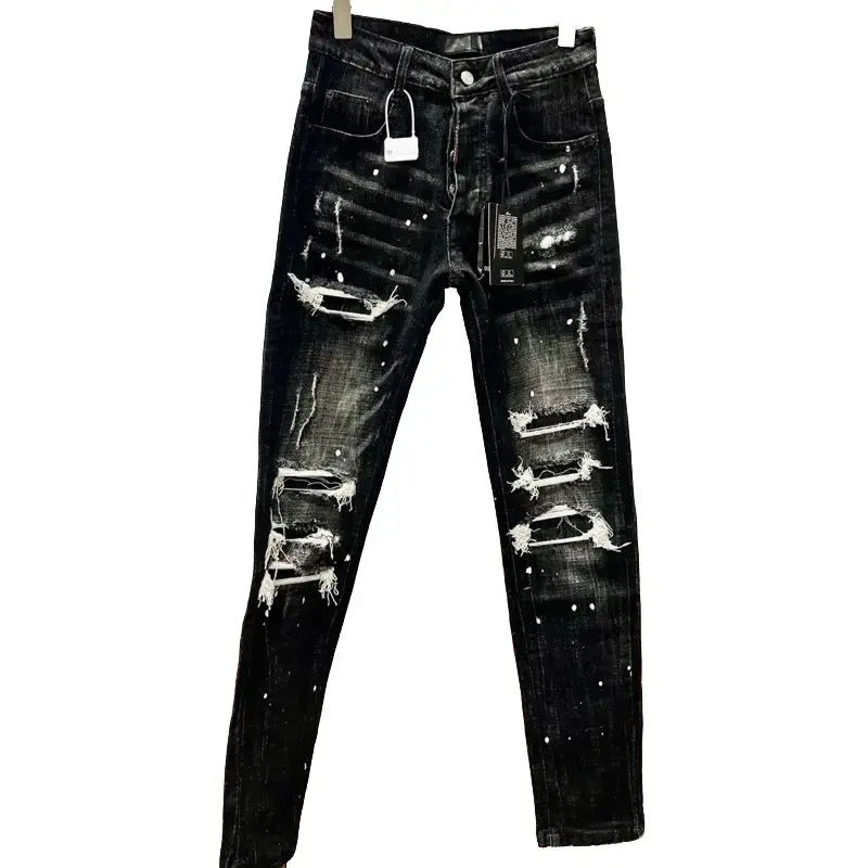 Quần jean bò nam D2 slimfit đen xám wash rách tua sợi lót vải vảy sơn phong cách boy...