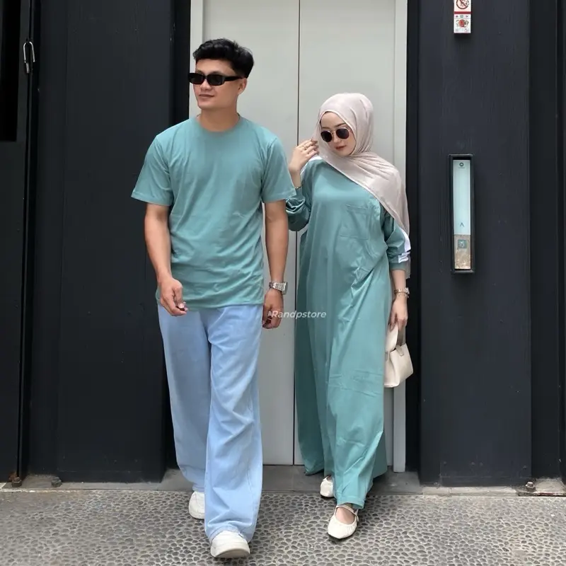Baju Pasangan Inara Busui Nonbusui - Couple Gamis Bahan Kaos Combed 24s Bigsize  Kombinasi Sarimbit Muslim 5