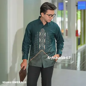 LIONTIN HIJAU EMERALD Kemeja batik pria lengan panjang katun prima premium lapis furing hero ready seragaman by arfabatik67 Atasan Baju Batik