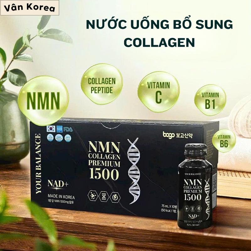    Hộp 10 Chai   Nước Uống NMN Collagen Premium 1500 Hàn Quốc 7ml - Tăng cường sức khỏe và làm đẹp da 